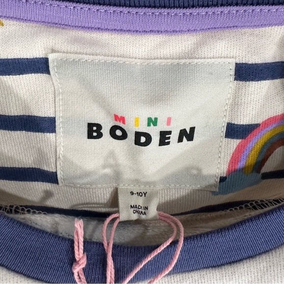 NWT Mini Boden Stripe Rainbow Clouds Sweatshirt Dress, Size 9-10 - Picture 7 of 9
